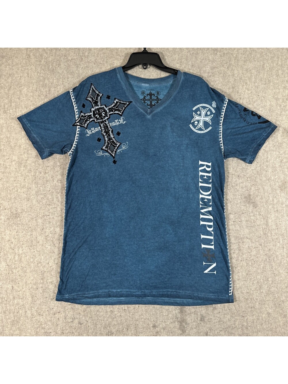 Raw State Redemption Shirt XL Y2K Affliction Style Winged Cross Textured